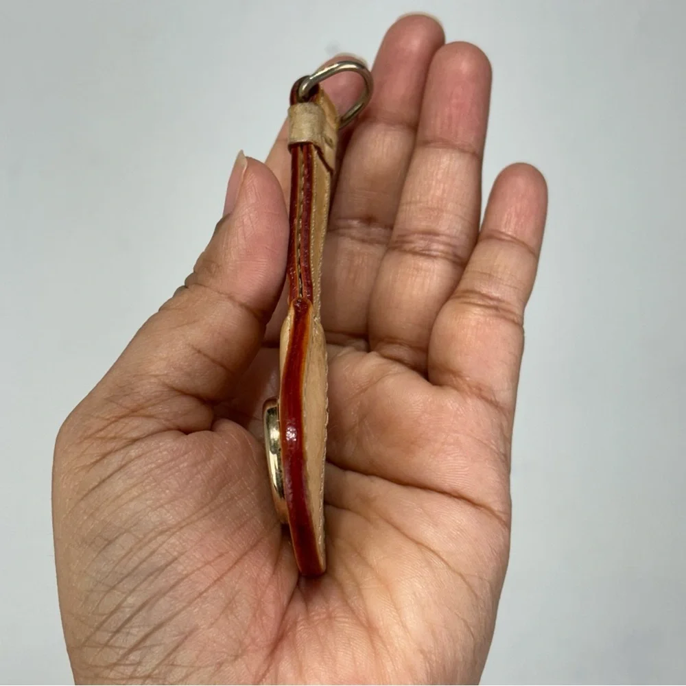 Vintage Dooney and Bourke Brass All Weather Tan Leather Keychain Key Ring